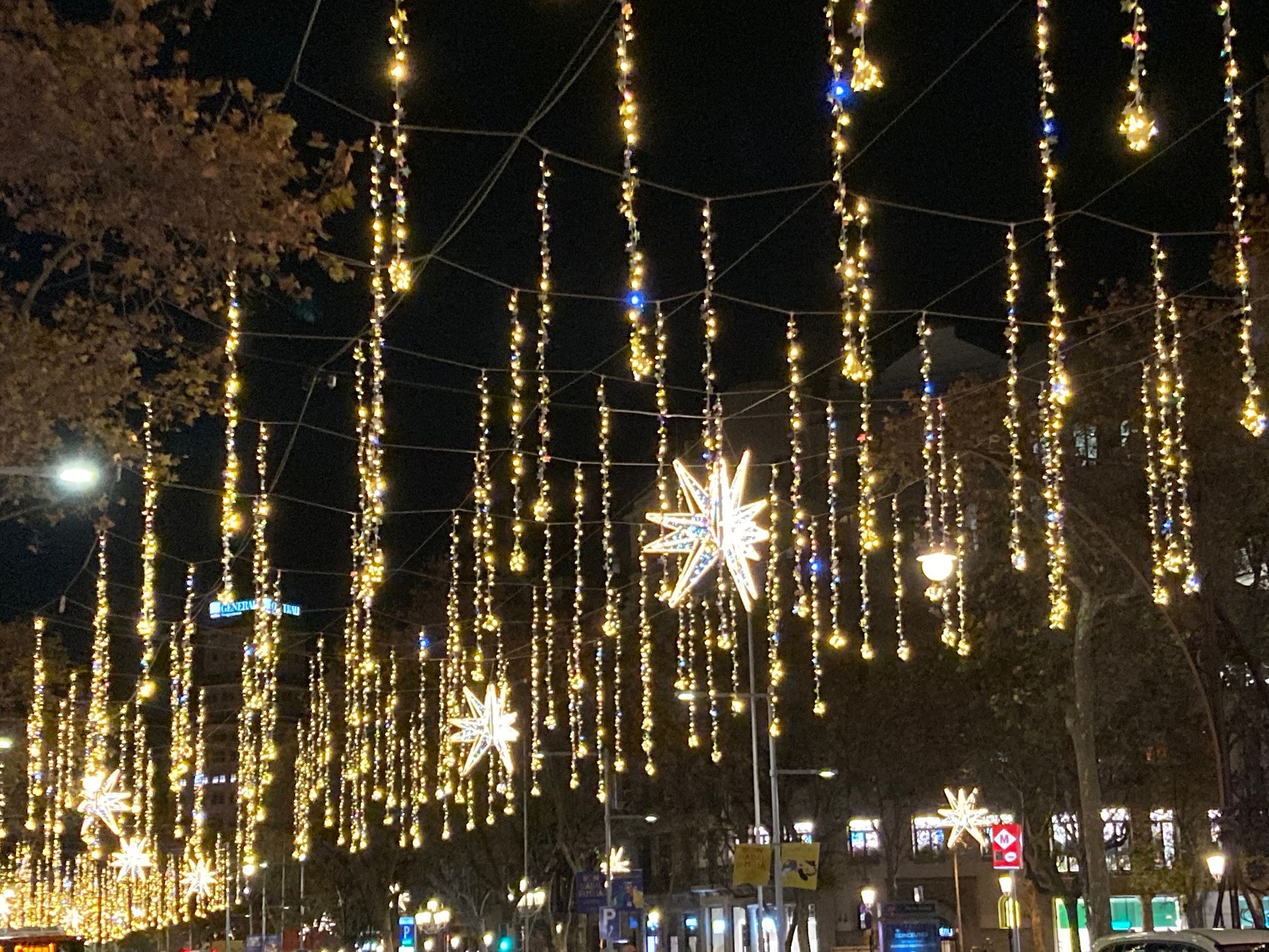 Spain - Barcelona - Christmas lights in the main street of Barcelona