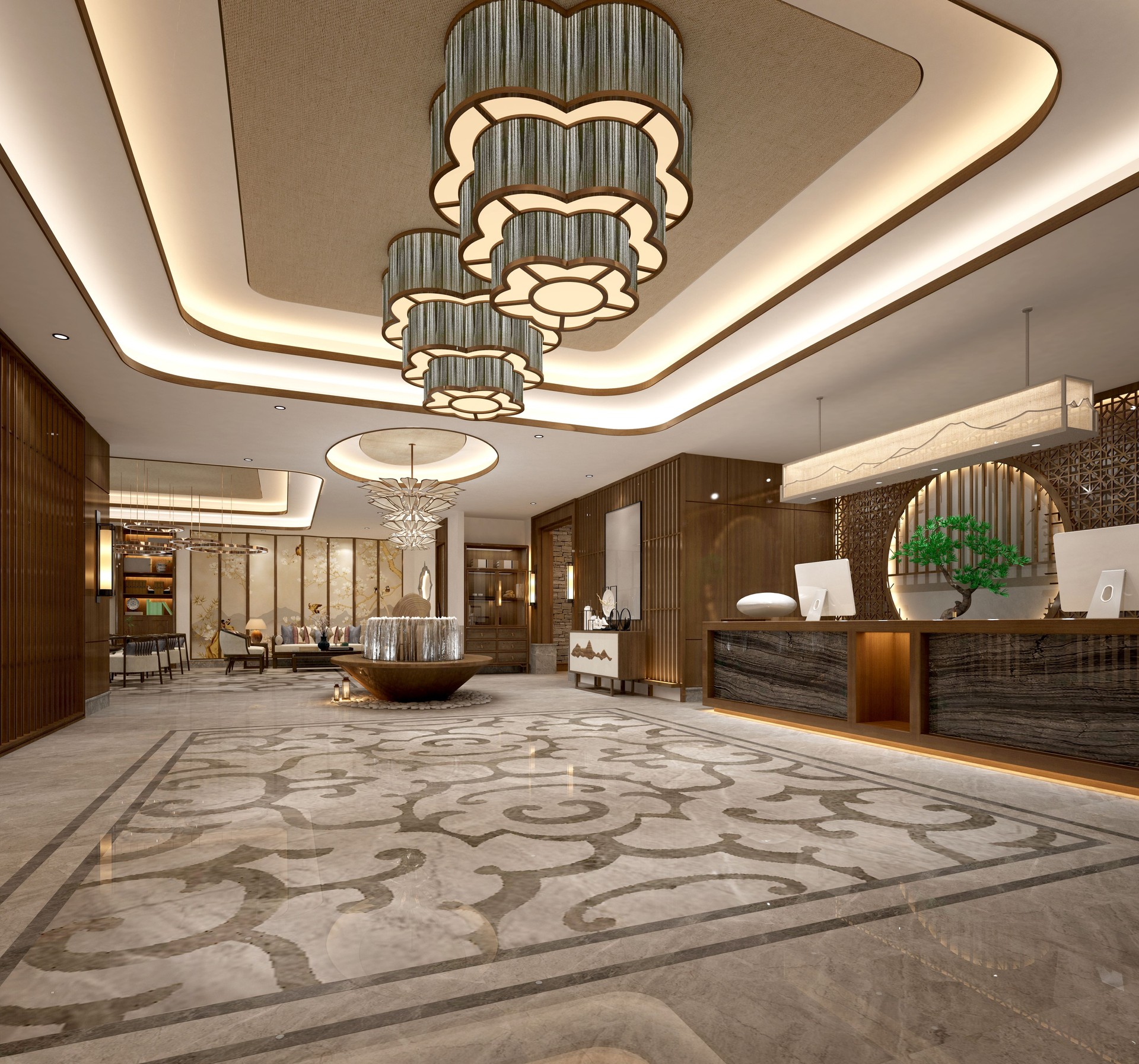 hotel floor, corridor, lobby. 3d render